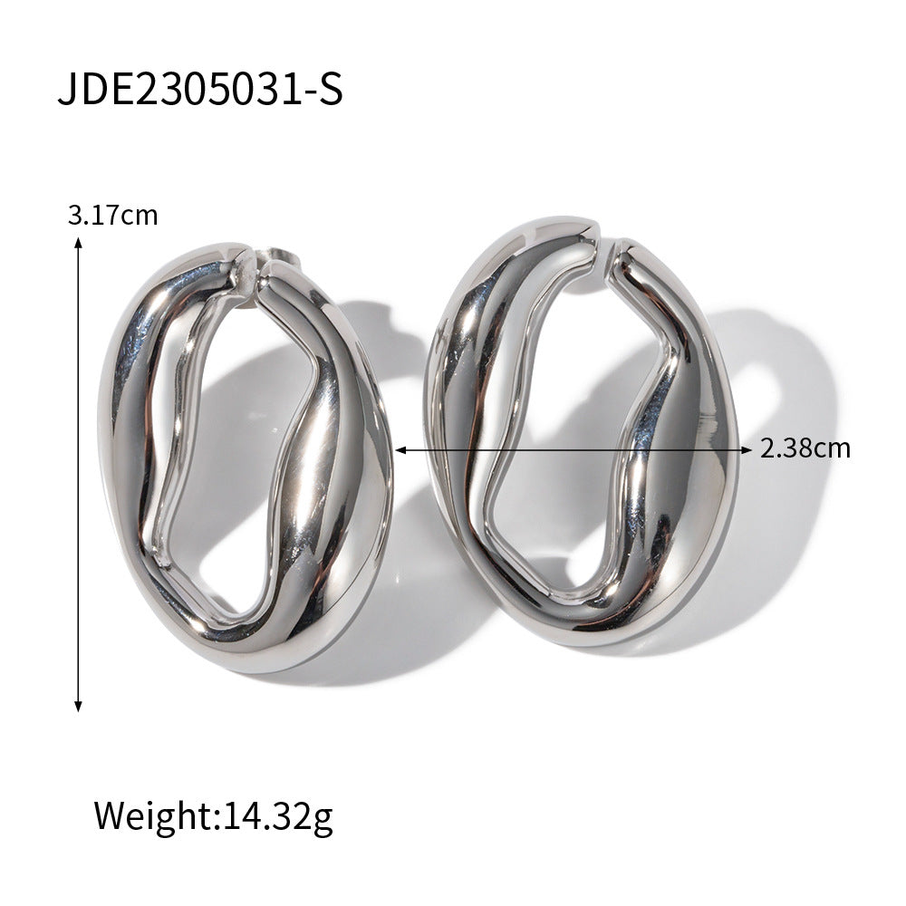 5pcs New Titanium Steel Gold-Plated Earrings 18K Stainless Steel O-Shaped Irregular Hollow Earrings Do Not Fade Jewelry