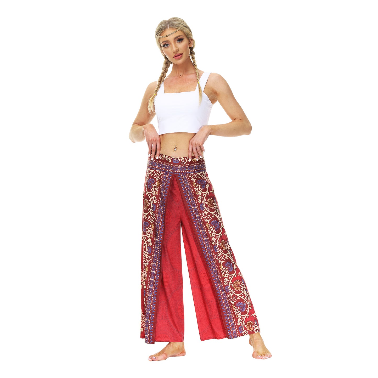 Digital Print Split Slacks Slacks Slacks Sports Yoga Pants Women's High-Waisted Wide-Leg Pants