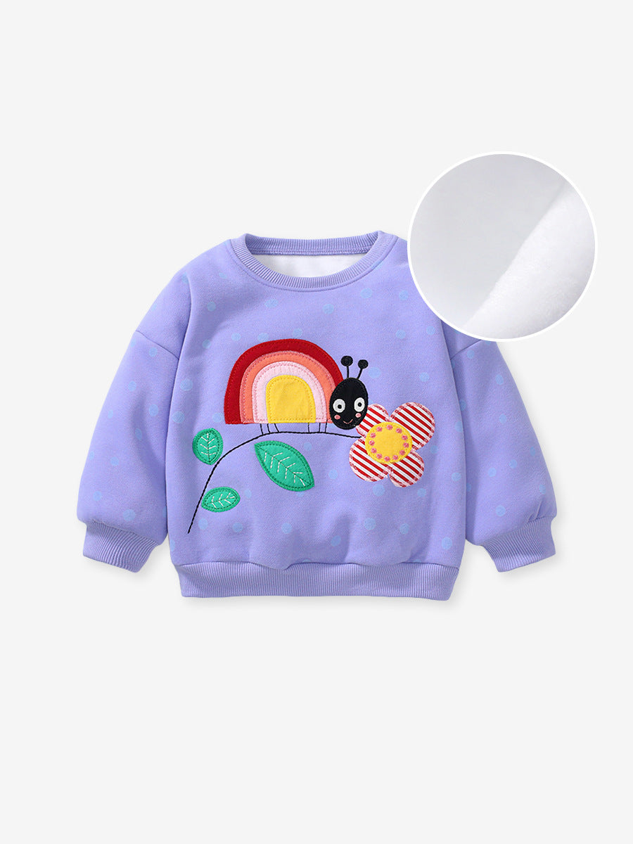 Autumn And Winter New Girls Plus Fleece Hoodie Long Sleeve Pure Cotton Children's Top Children's Suit