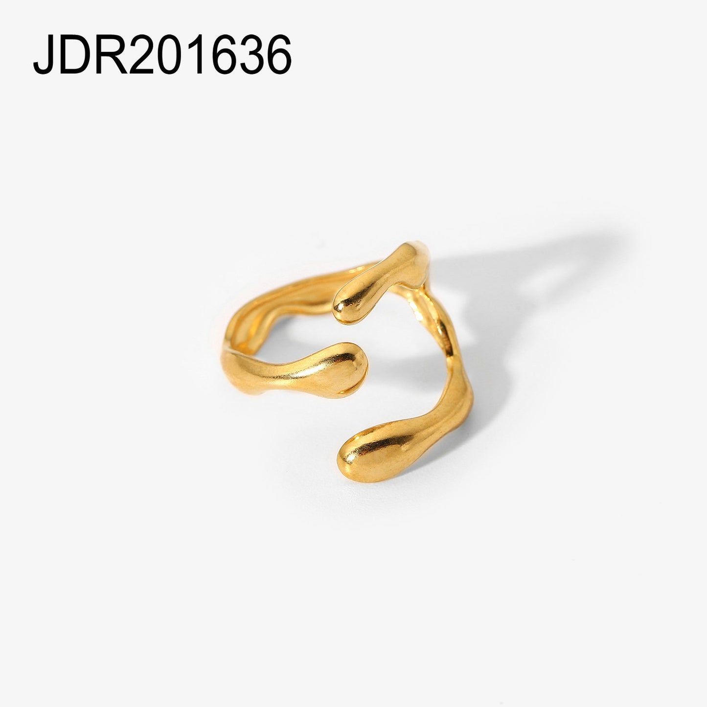 5pcs Ladies' 18K Gold Plated Stainless Steel Ring With Geometric Chain Cross Opening Ring