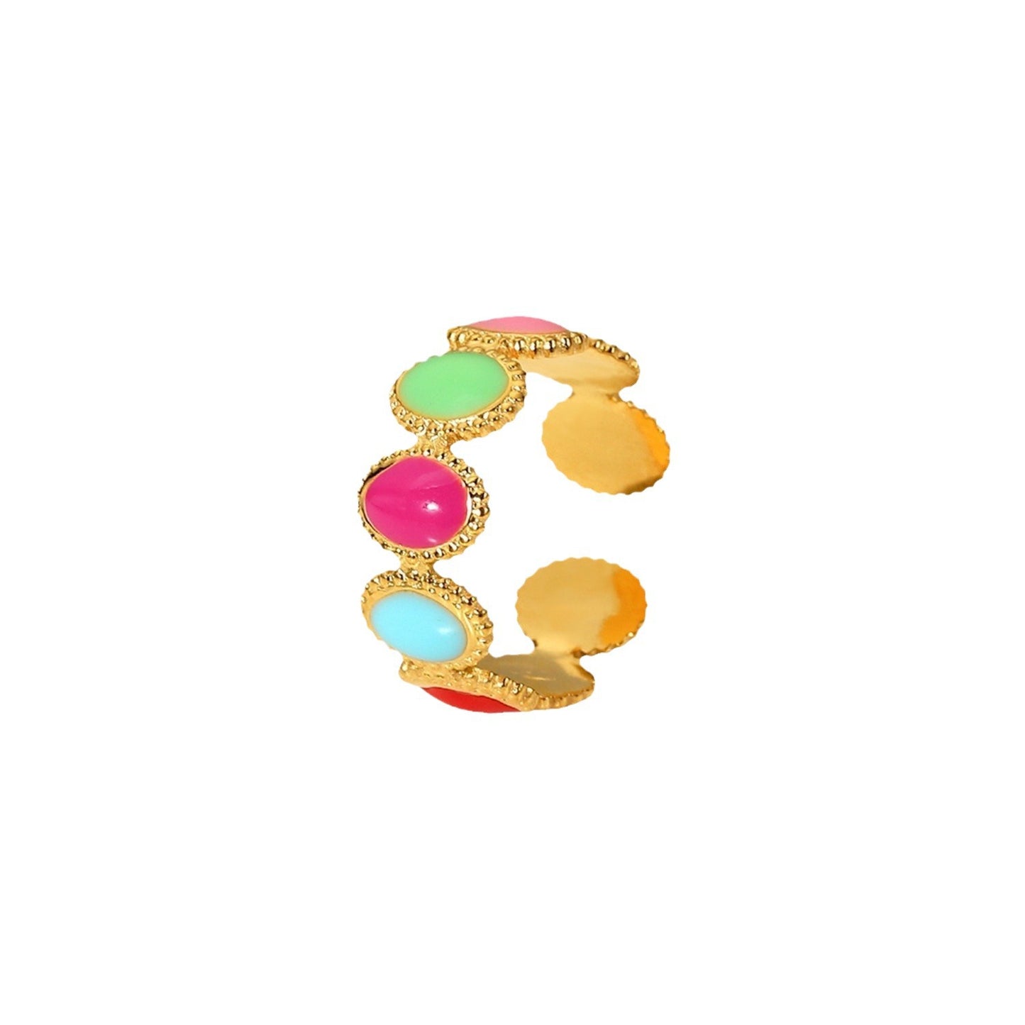 5pcs Colored Stainless Steel 18K Gold Plated Drip Enamel Jewelry Anti-Oval Bean Open Ring Ring Jewelry For Women