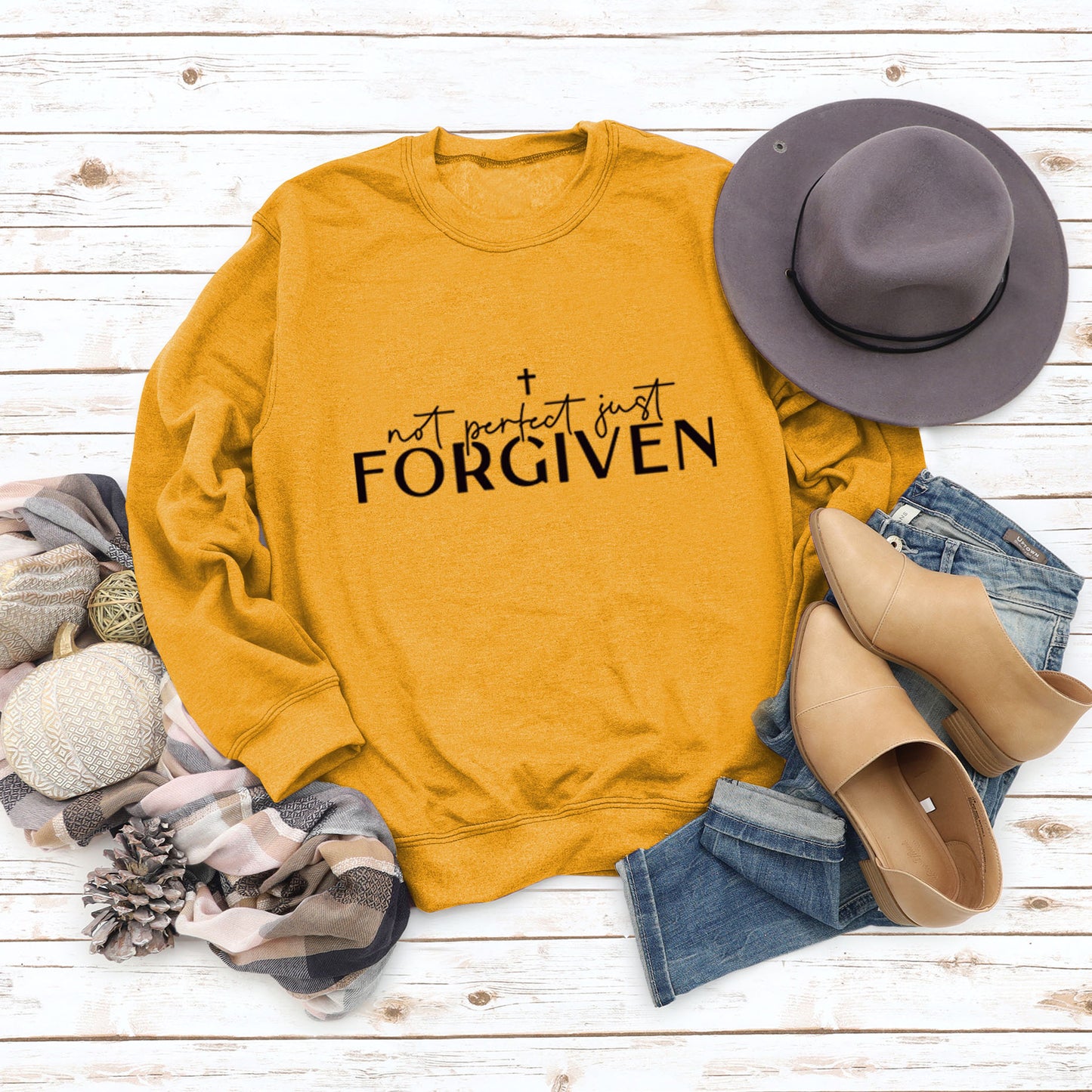 Not Perfect Just Forgiven Fashion Plus Size Long-Sleeved Crew-Neck Hoodie