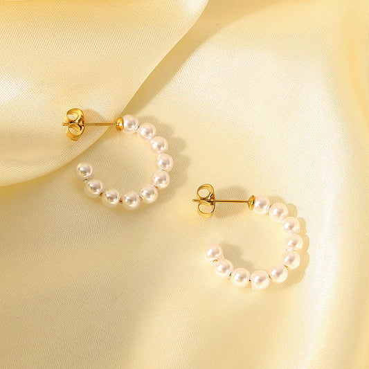 5pcs Earrings Millet Pearl C-Shaped Earrings Fashion Elegant Women's Earrings Jewelry