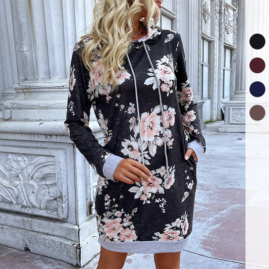 Women's Mid-Long Hoodie New Autumn And Winter New Printed Hoodie Dress