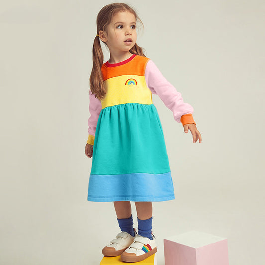 Girls' Hoodie Autumn Cotton Children's Dress Color Matching Girls' Dress