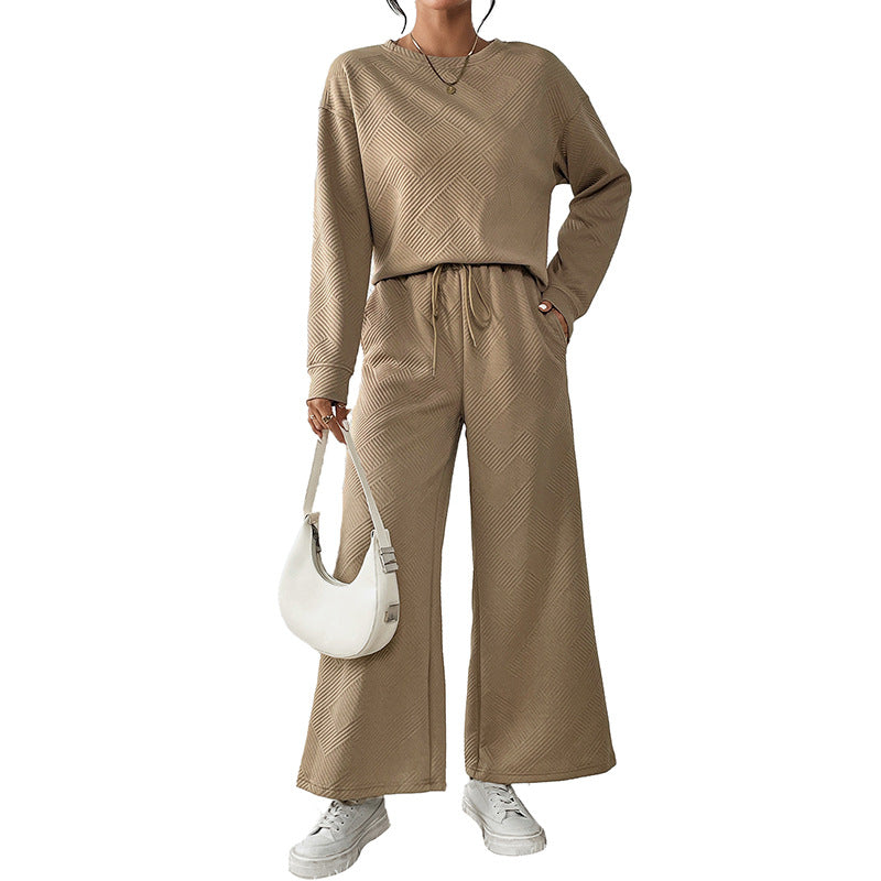 Loose Simple Solid Color Leisure Suit For Women New Texture Pull Rope Sportswear Women