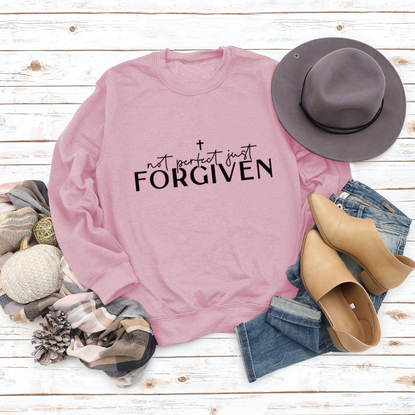 Not Perfect Just Forgiven Fashion Plus Size Long-Sleeved Crew-Neck Hoodie