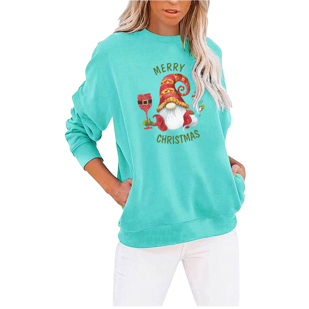 Autumn And Winter New Christmas Printed Hoodie Long-Sleeved Round Neck Hoodie