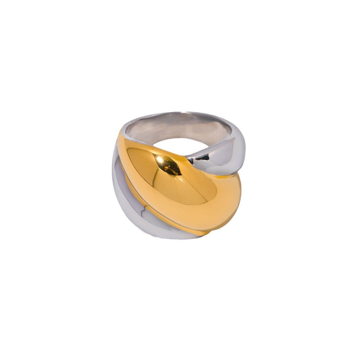 5pcs Cool Trendy Texture 18K Gold Stainless Steel Chubby Gold And Silver Matching Ring Simple Ring