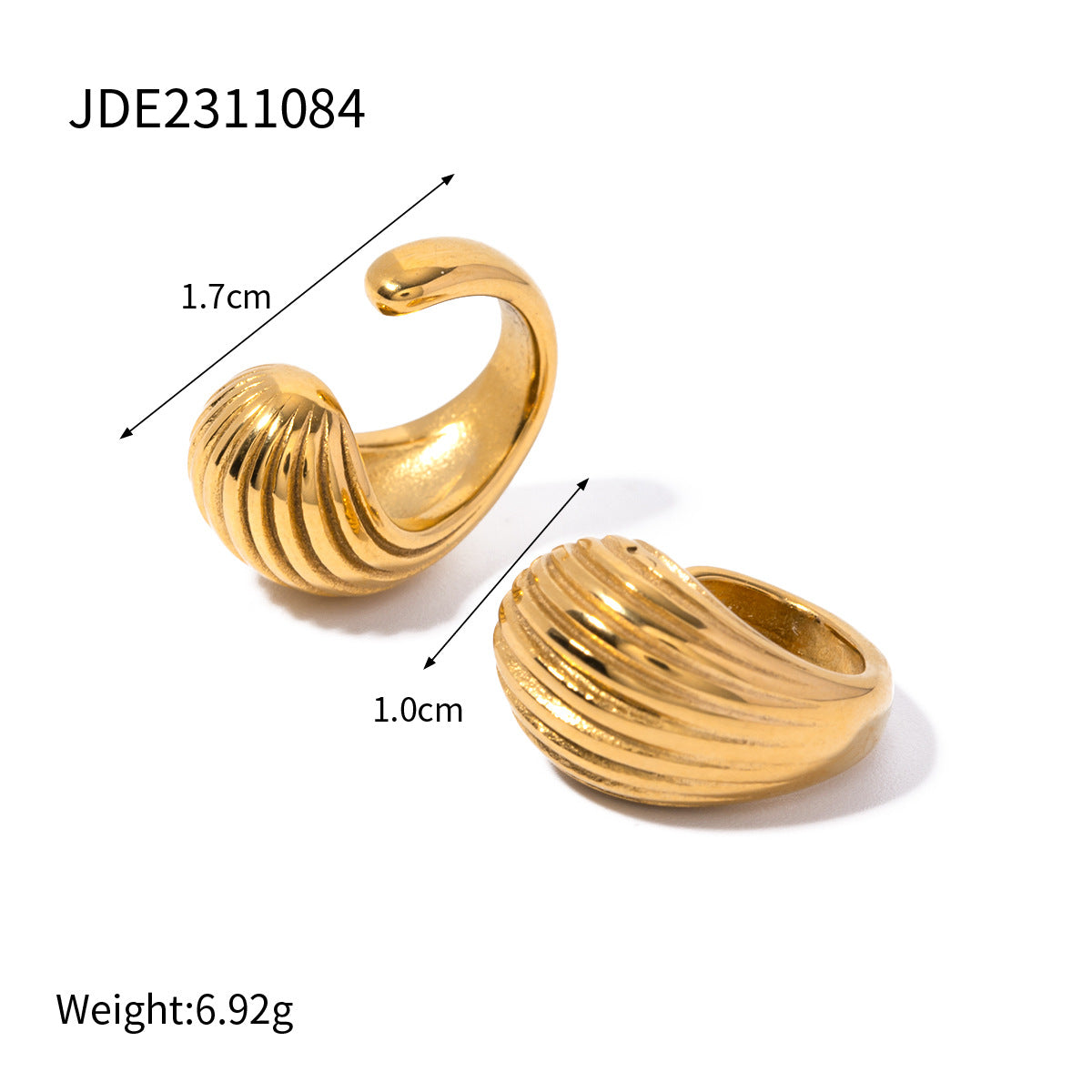 5pcs New 18-Karat Gold Stainless Steel Striped Drop-Ear Clip Jewelry Fashion Personality Accessories For Women