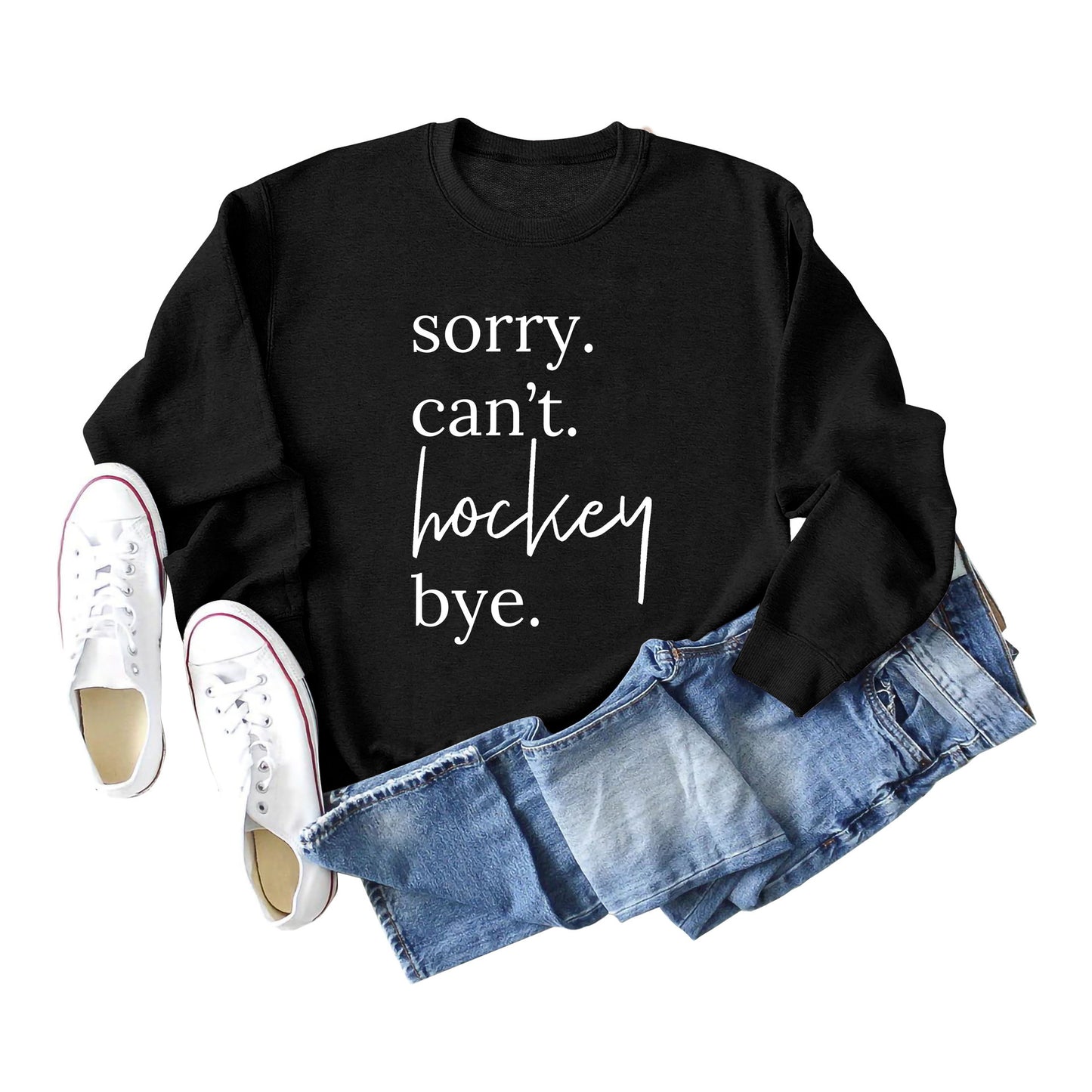 Casual Long Sleeve Sorry Can't Hockey Bye Women's Round Neck Loose Sweater