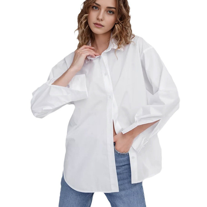 Spring Fashion Wildberries Loose Simple Commuter Lapel Long Sleeve Solid Color Shirt Simple Women's Wear