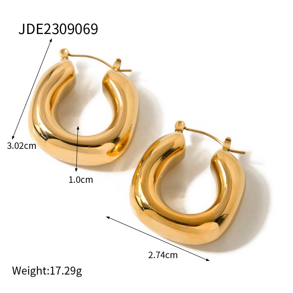 5pcs Fashion Vintage Double Twist Oval Earrings Style 16K Gold Stainless Steel U Buckle Earrings For Women