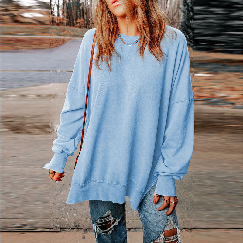 Autumn New Solid Color Pullover Round Neck Hoodie Women Casual Style With Long Meat Long Sleeve Blouse Women