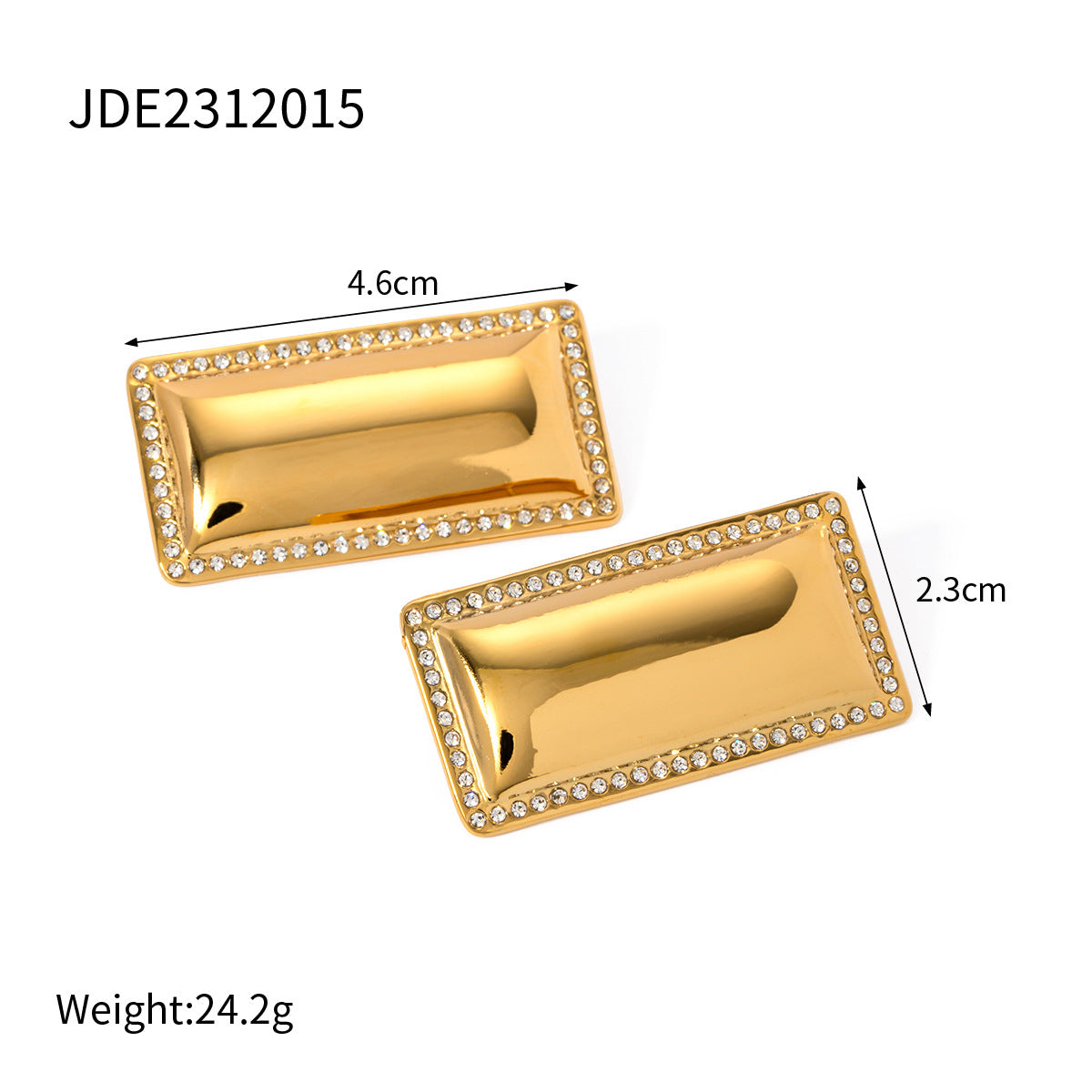 5pcs 18K Gold Stainless Steel Set Diamond Smooth Rectangular Earrings Earrings Stainless Steel Personality Accessories