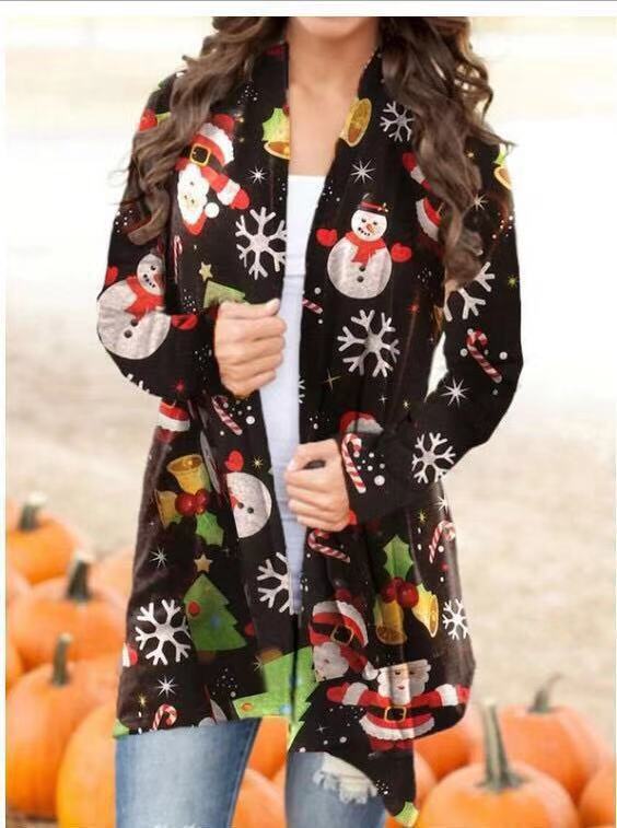 Autumn Women's Wear Christmas Print Fashion Long-Sleeved Cardigan Women's Wear