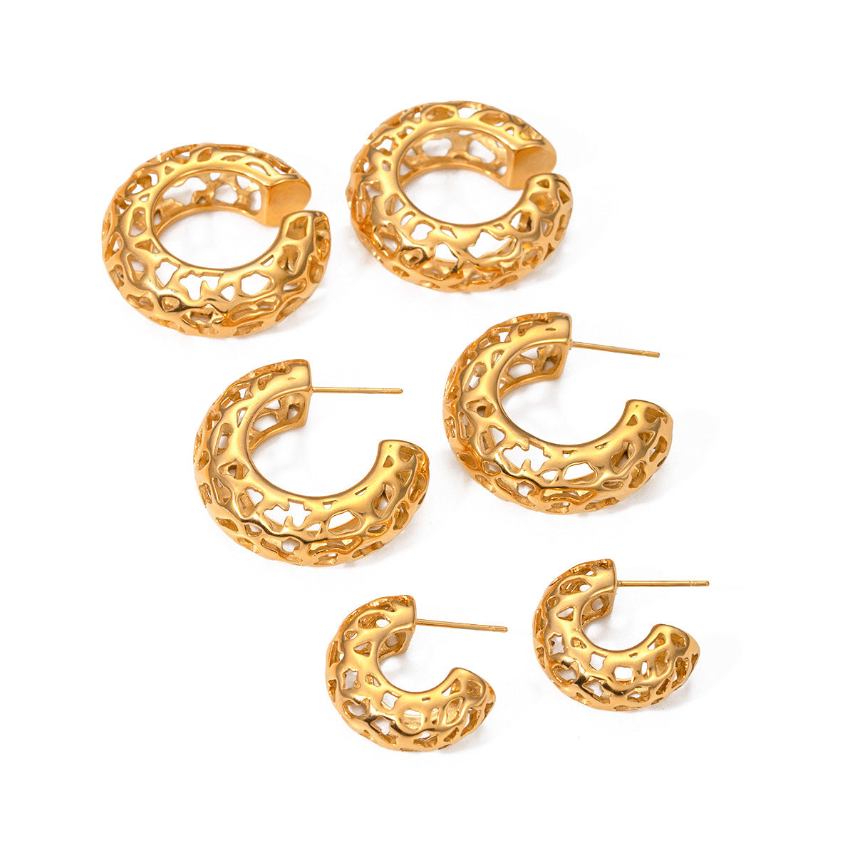 5pcs New 18K Gold Stainless Steel Hollow C-Shaped Earclip Earrings Stainless Steel Jewelry Fashion Personality Ladies