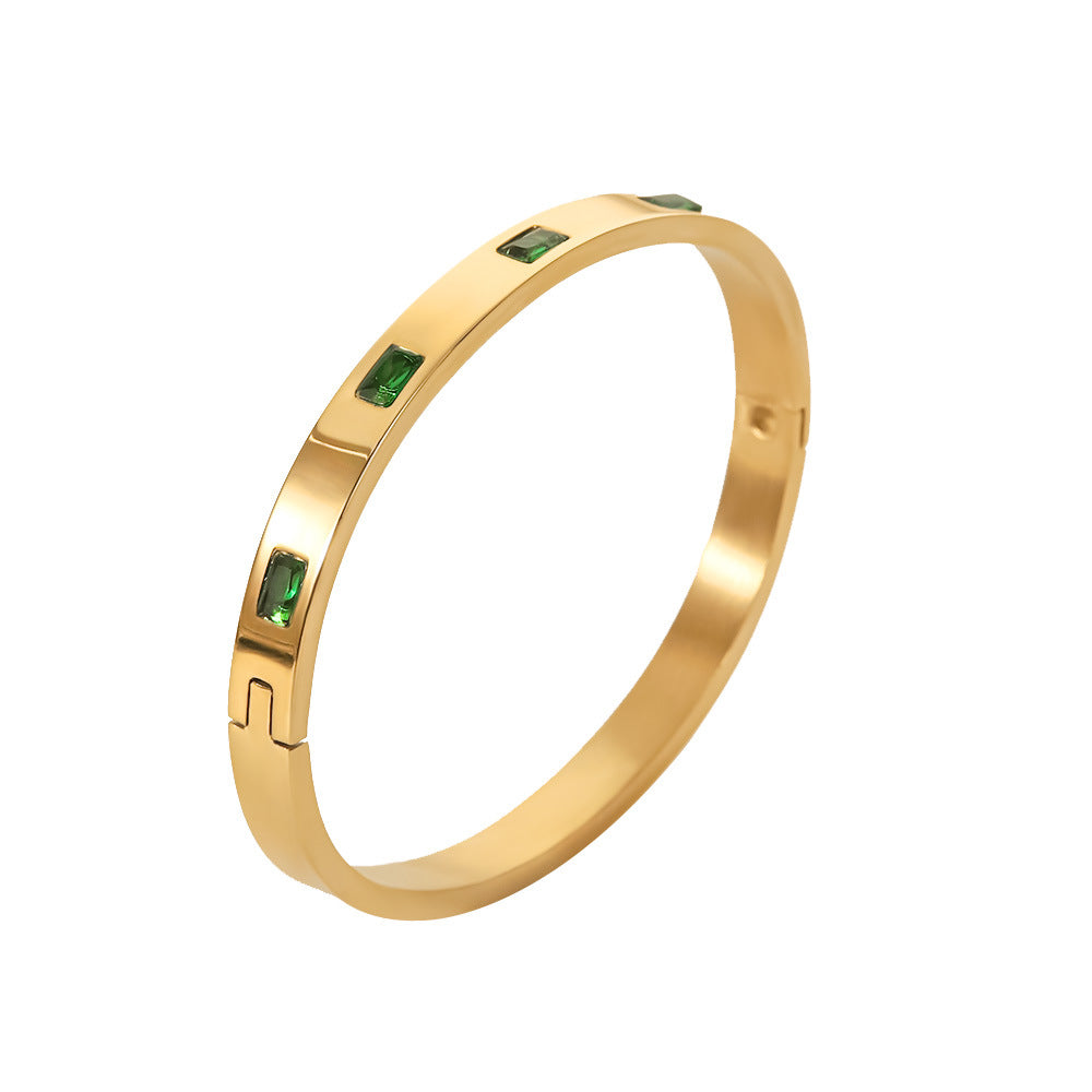 5pcs Titanium Steel Women's Bracelet 18K Gold Stainless Steel Vacuum Plating Inlaid Green Rectangular Zircon Bracelet