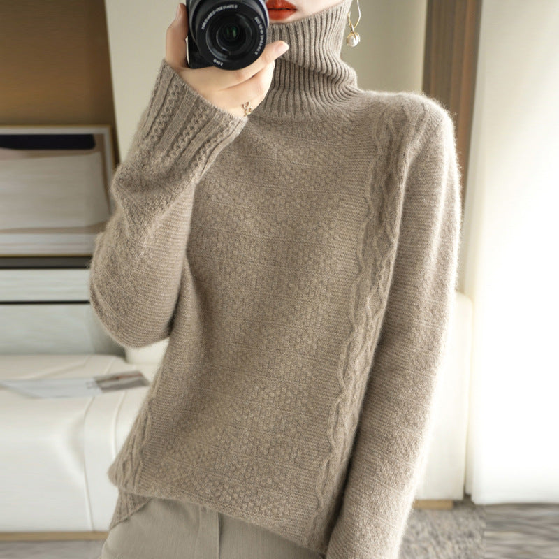 Autumn And Winter Turtleneck 100 Woolen Sweater Autumn And Winter New Thick Turtleneck Loose Solid Color Pullover Base Sweater