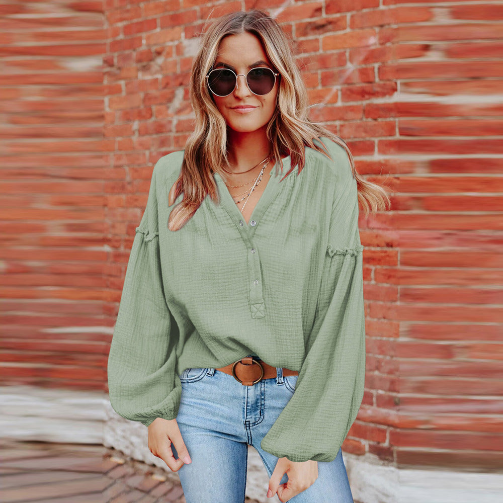 Autumn New Solid Color Long Sleeve Blouse Women's Casual Loose Undershirt