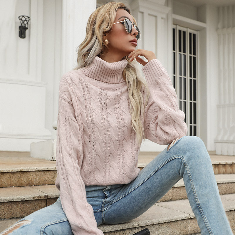 Women's Twist Turtleneck Sweater with Long Sleeves – Solid Color Chic