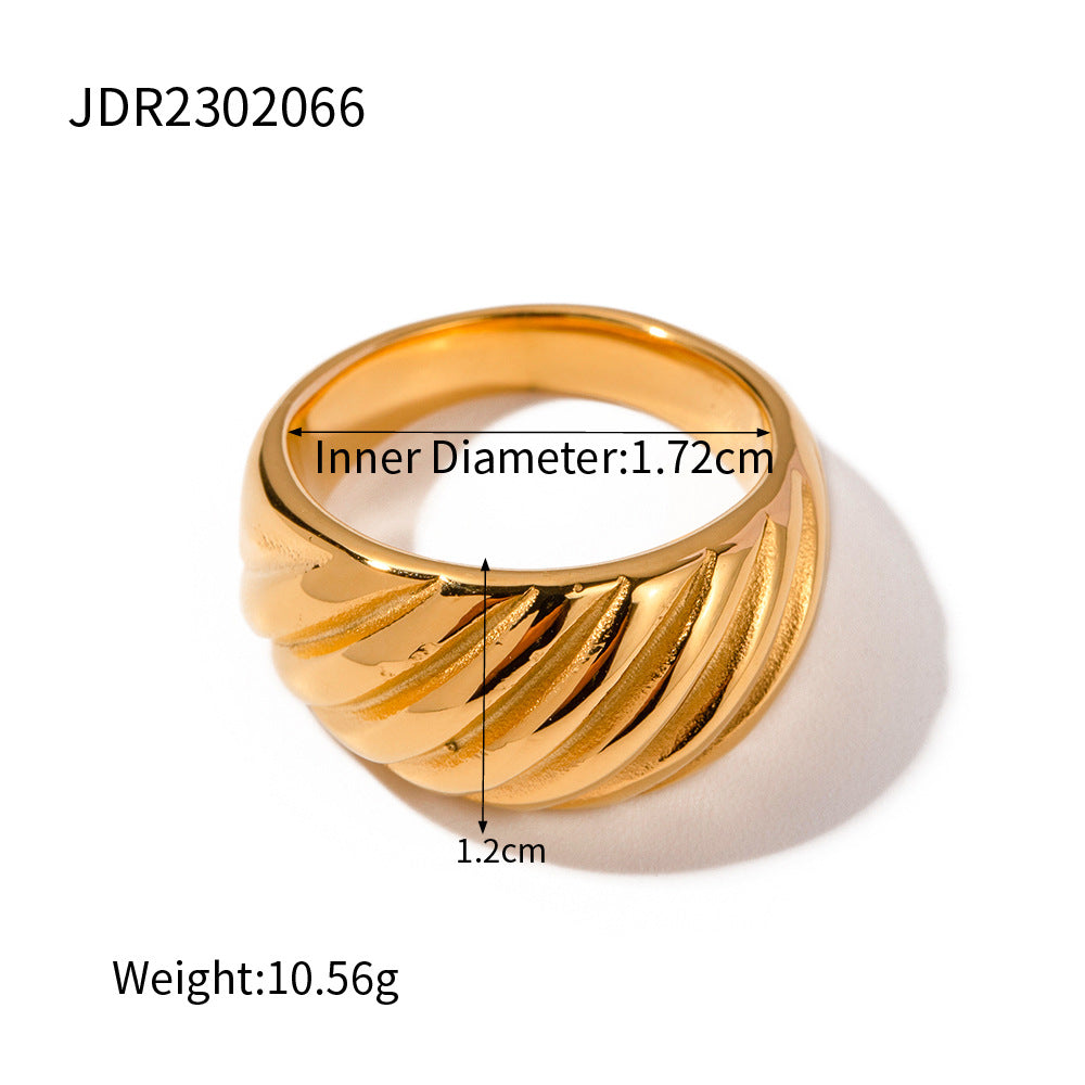 5pcs Tide Cold Air Titanium Steel 18K Gold Stainless Steel Bevelled Grain Rib Wide Face Ring Tail Ring Bracelet