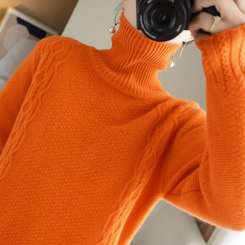 Autumn And Winter Turtleneck 100 Woolen Sweater Autumn And Winter New Thick Turtleneck Loose Solid Color Pullover Base Sweater