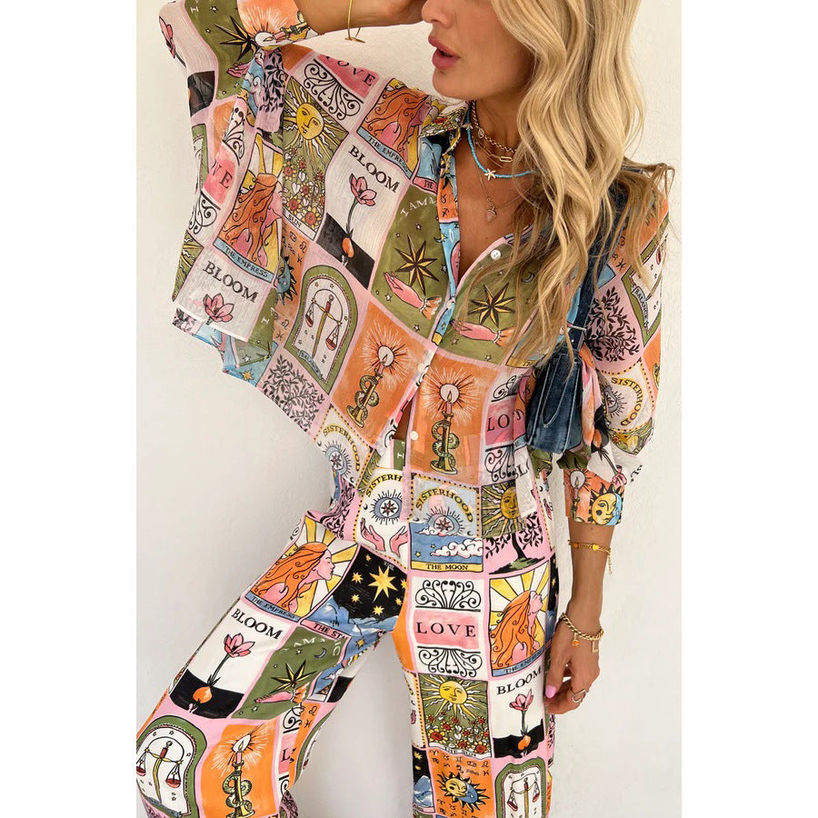 Autumn And Winter New Batsleeve Printed Loose Suit Casual Home Trousers Two-Piece Set