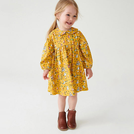 Autumn Long-Sleeved Children's Skirt Girls' Dress Cotton Casual Children's Dress