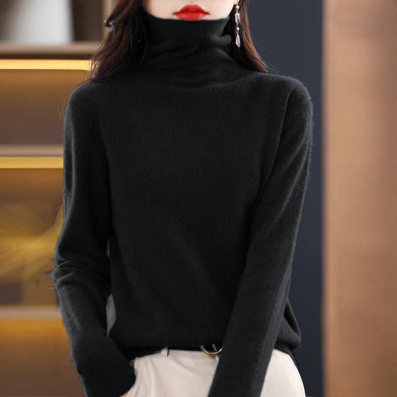 Seamless Pile Neck 100 Woolen Sweater Women's Pullover Knitted Bottom Turtleneck Cashmere Sweater