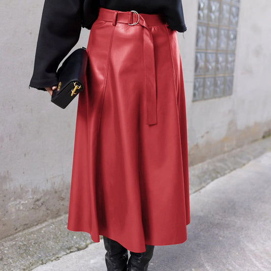 Pu Plus Fleece Skirt High-Waisted Commuter Skirt Zipper With A-Line Skirt Female New Autumn And Winter