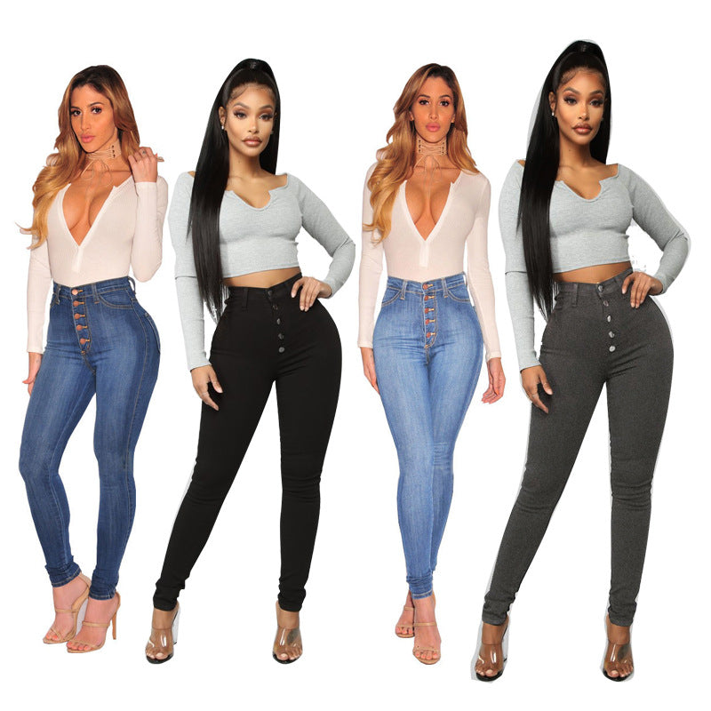 Women's High-Waist Hip-Lifting And Slim-Fit New Jeans With Breasted Stretch And Tight