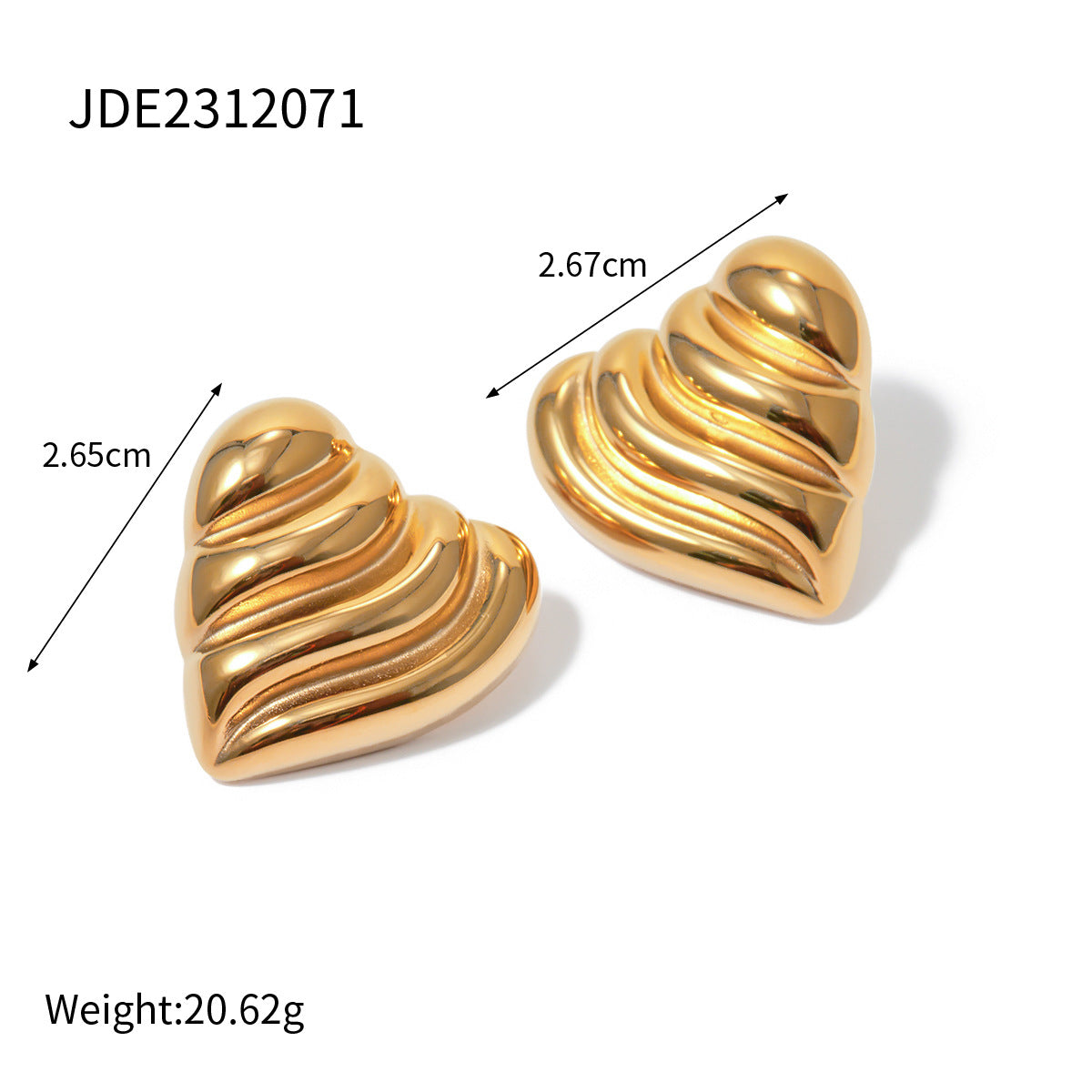 5pcs 18K Gold Stainless Steel Corrugated Love Earrings Jewelry