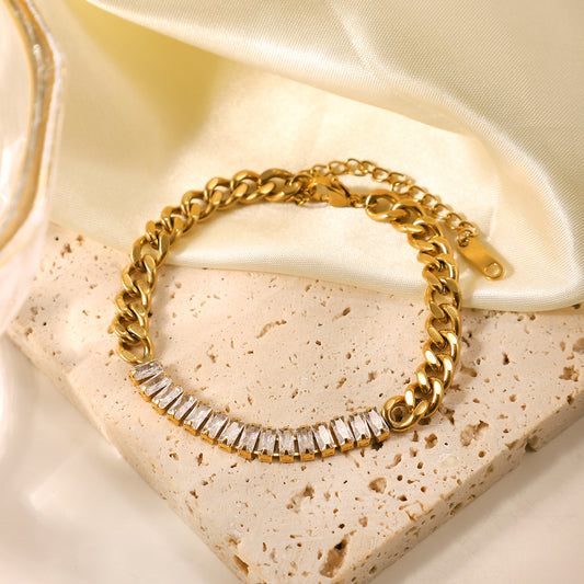 5pcs 18K Gold-Plated Stainless Steel Jewelry Party Fashion Full Zircon Splicing Chain Bracelet Women