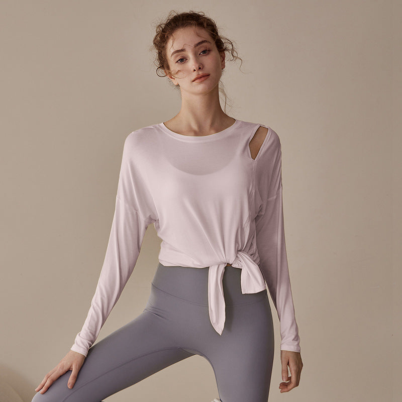 Sports Fitness Yoga Clothing Women's New Lulu Top Long Sleeve T-Shirt Loose Long Open Fork Knot Two Wear Smock