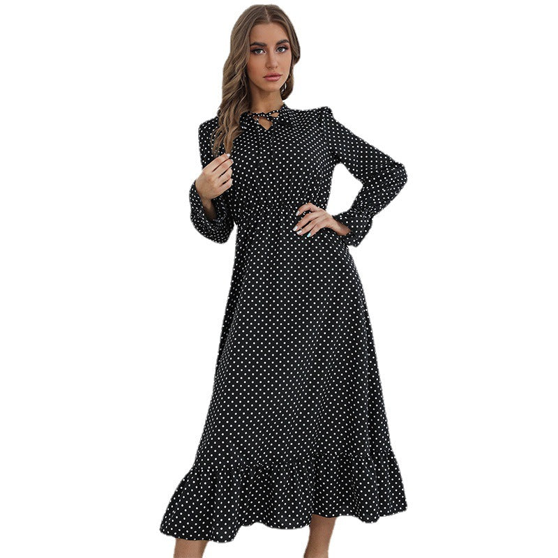 Fashion Women's Spring New Long-Sleeved Polka Dot Dress Long