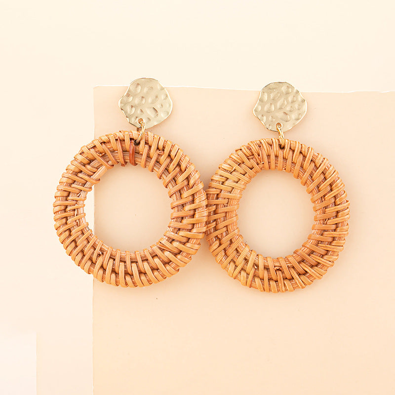 5 pairs Holiday Rattan Earrings For Women Spring And Summer Raffia Woven Earrings Temperament Earrings