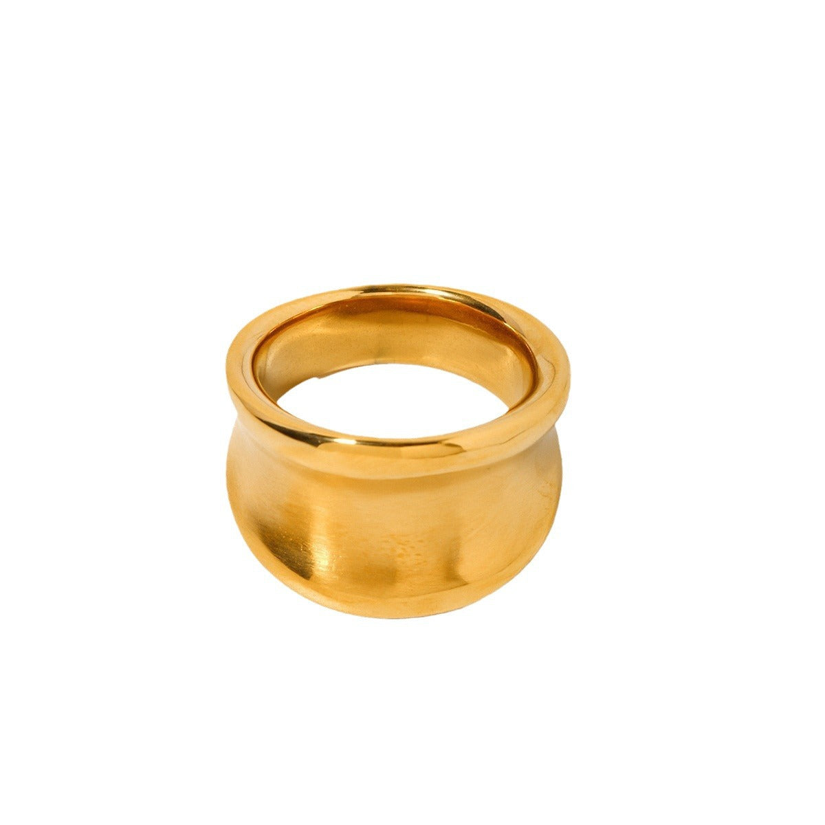 5pcs Fashion Wide Face Ring 18K Gold Stainless Steel Simple Brushed Ring No. 7 Women