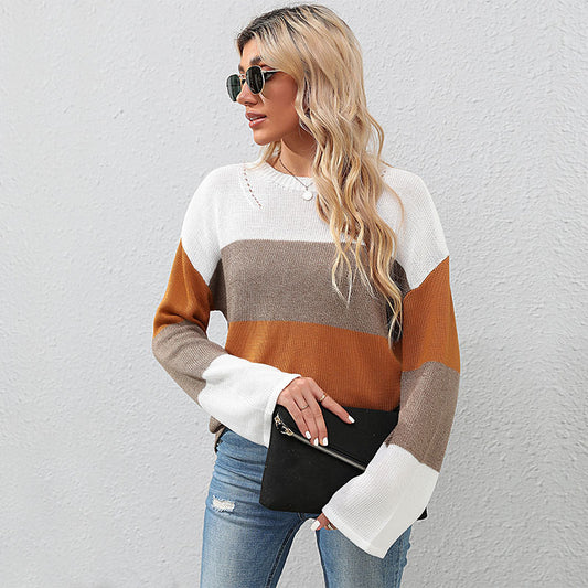 New Fashion Women's Splicing Long-Sleeved Sweater Women Autumn And Winter Loose