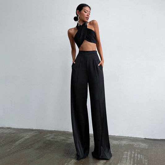 High Street Casual Fashion Floor-Length Trousers With Women's Dress And Trousers Satin Drop Silky Texture Ice Silk