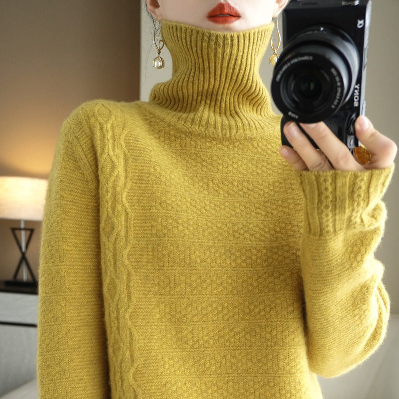 Autumn And Winter Turtleneck 100 Woolen Sweater Autumn And Winter New Thick Turtleneck Loose Solid Color Pullover Base Sweater