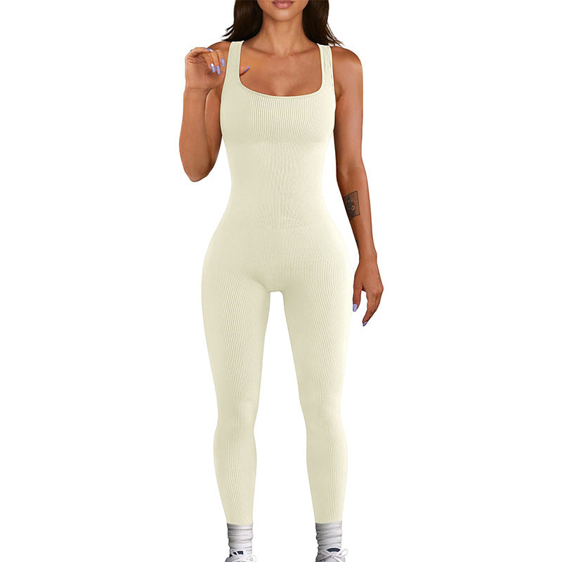 Autumn And Winter Threaded Yoga Women's Jumpsuit Seamless Quick Drying High Elastic Sports Bodybuilding Vest Jumpsuit