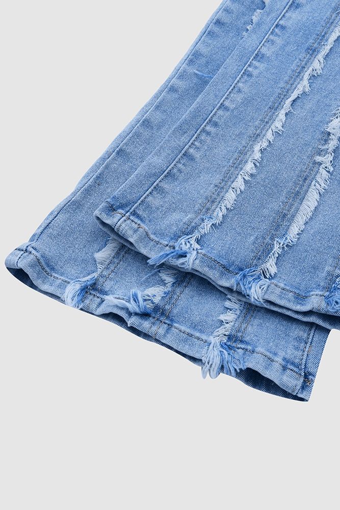 Frayed Detail Mid Waist Flare Jeans