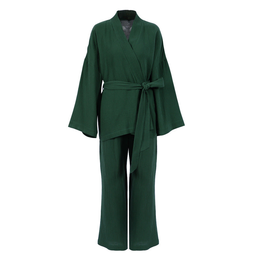 Spring Loose Double-Layer Gauze Shirt And Trousers Two-Piece Women's Cotton Casual Fashion Suit Women