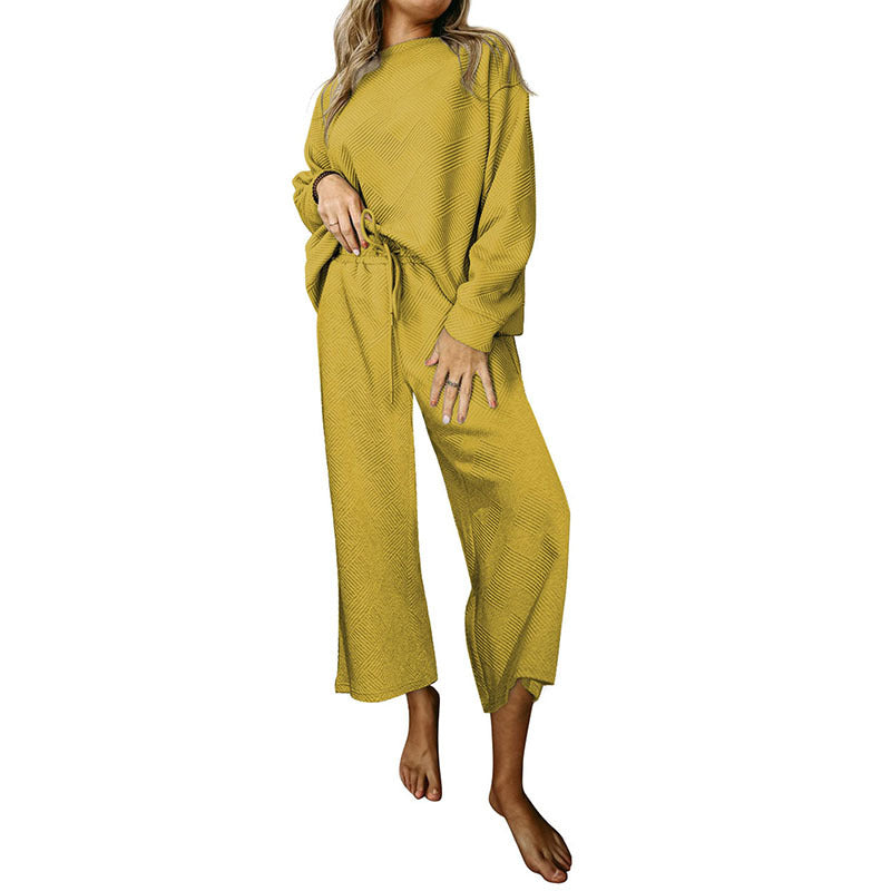 Loose Simple Solid Color Leisure Suit For Women New Texture Pull Rope Sportswear Women