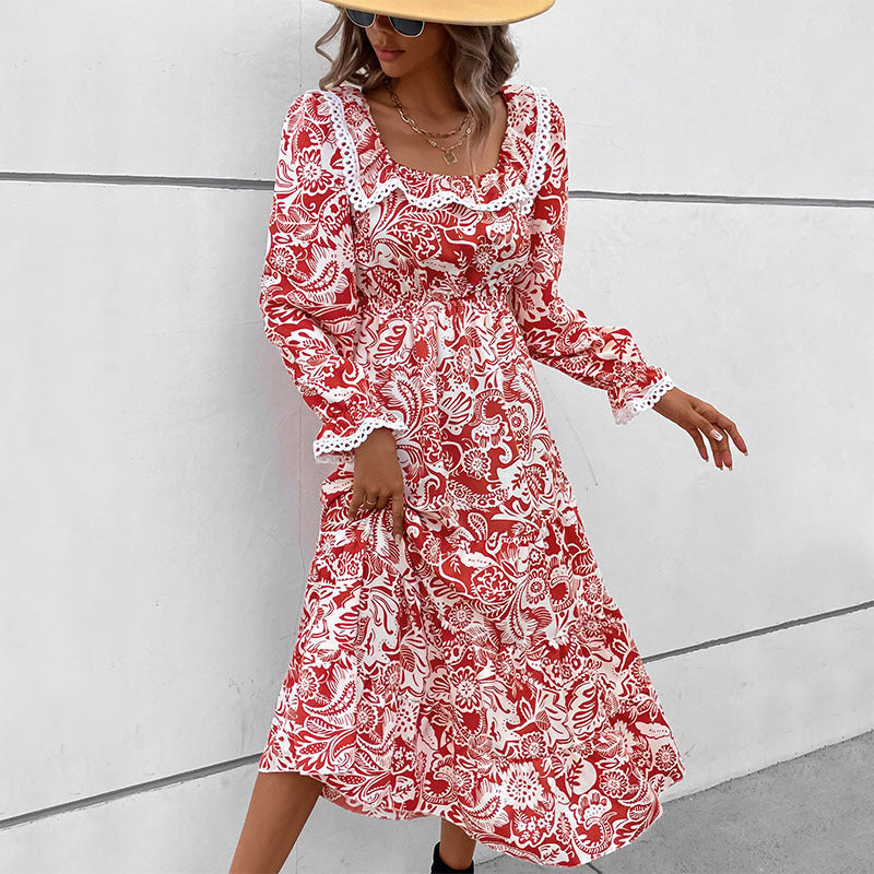 New Autumn New Women Long-Sleeved Printed Dress