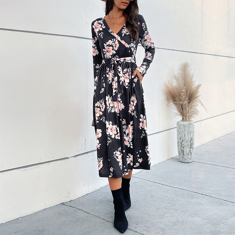 New Women Long-Sleeved Flower Autumn Dress