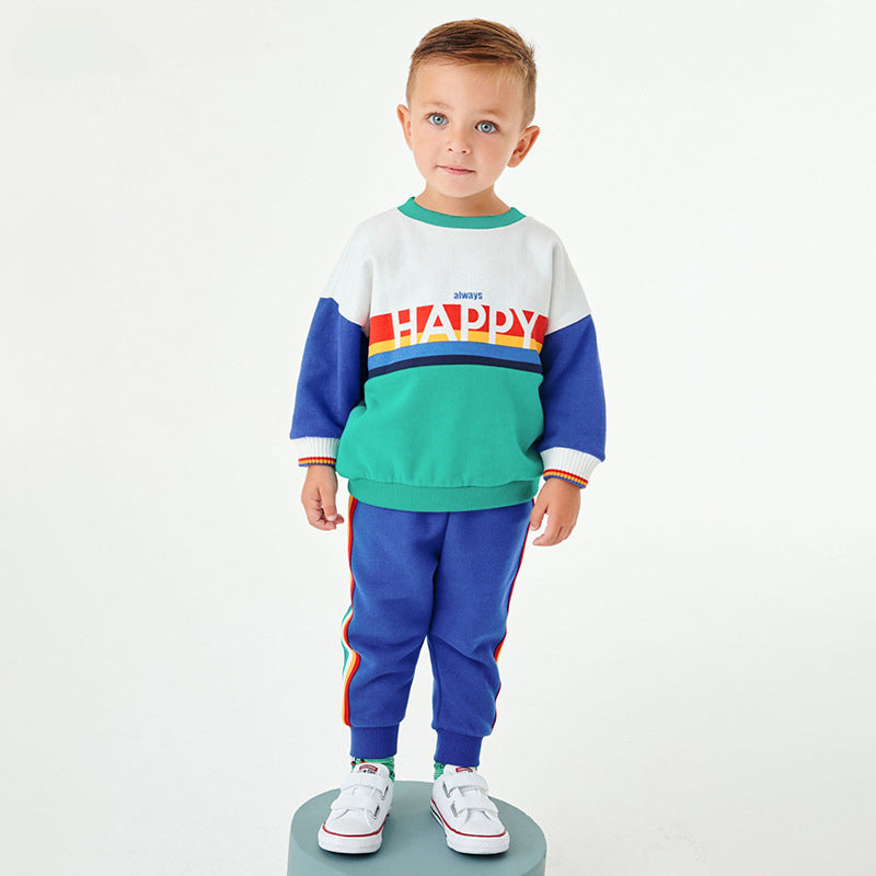 Boys Hoodie Suit New Autumn Children's Suit Printed Pure Cotton Trouser Suit