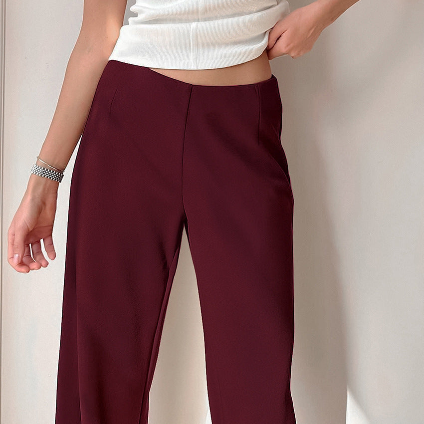 Wine Red Air Layer Elastic Mid-Waist Straight Leg Casual Pants New Autumn Fashion Pants Woman