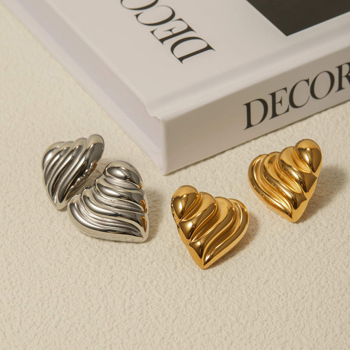 5pcs 18K Gold Stainless Steel Corrugated Love Earrings Jewelry